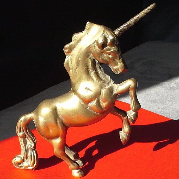 Vintage Solid Brass Unicorn Statuette Figurine 20 cm / 8" tall - Picture 2 of 2